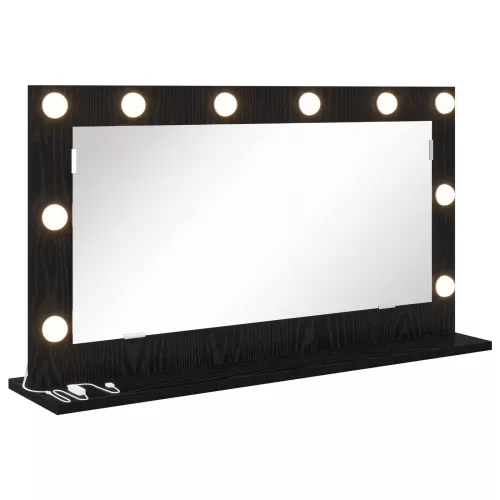 vidaXL LED világítással ellátott tükör fekete tölgy 80x45x18 cm
