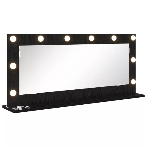 vidaXL Tükör LED világítással Fekete tölgy 100x45x18 cm