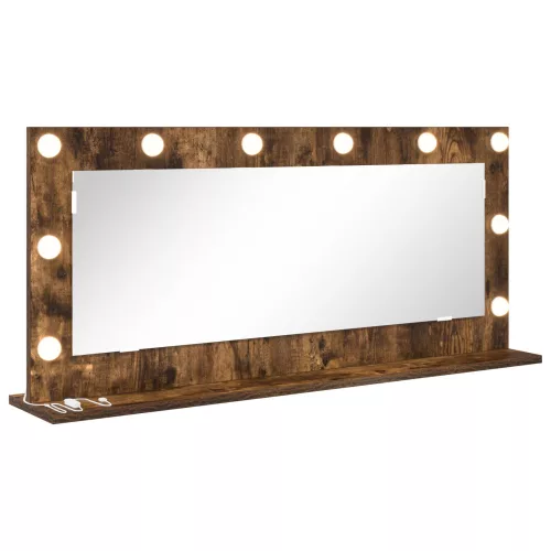 vidaXL Tükör LED fényekkel Füstölt tölgy 100x45x18 cm