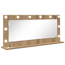   vidaXL LED világítással ellátott sminktükör Kézműves tölgy 100x45x18 cm