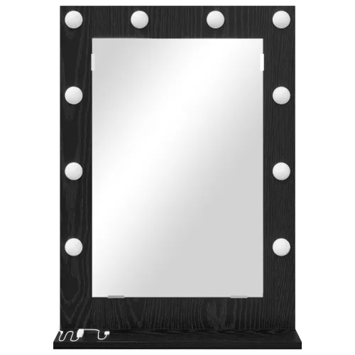 vidaXL LED világításos tükör fekete tölgy 70x50x18 cm