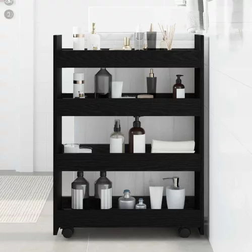 vidaXL Keskeny Tároló Kocsi Fekete tölgy 60 x 20 x 82 cm Faanyag