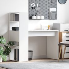 vidaXL Asztal tárolással Fehér 113x54x120 cm Szerelt fa