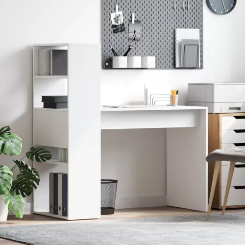 vidaXL Asztal tárolással Fehér 113x54x120 cm Szerelt fa