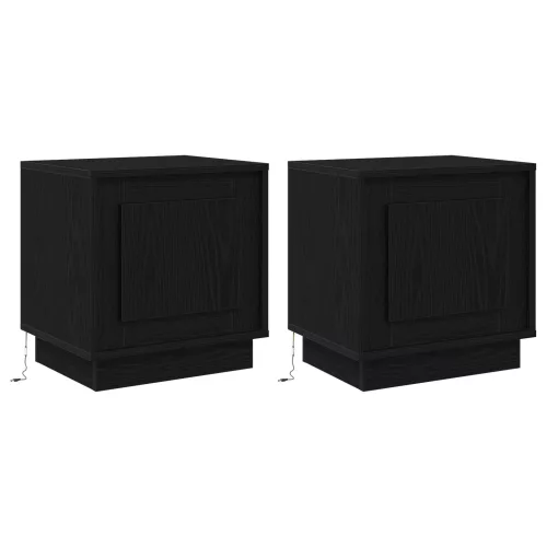 vidaXL Éjjeli szekrény LED világítással 2 db Fekete tölgy 44x34,5x45 cm