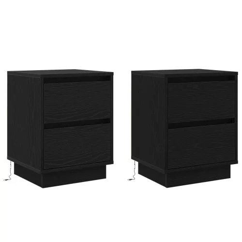 vidaXL Éjjeli Szekrények LED Világítással 2 db Fekete 39x34.5x50 cm