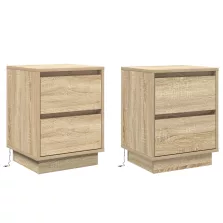   vidaXL Éjjeli Szekrények LED Fényekkel 2 db Sonoma Tölgy 39x34.5x50 cm