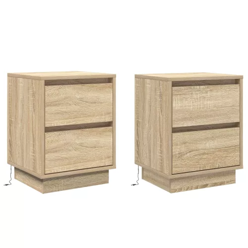 vidaXL Éjjeli Szekrények LED Fényekkel 2 db Sonoma Tölgy 39x34.5x50 cm
