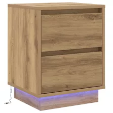   vidaXL éjjeli szekrény LED fényekkel Mesterséges tölgy 39x34.5x50 cm