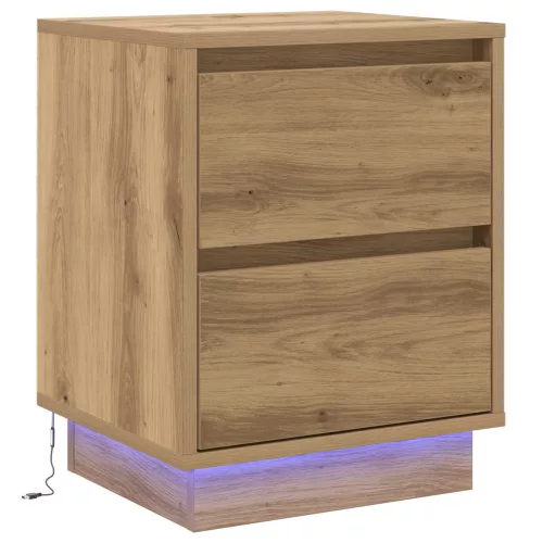 vidaXL éjjeli szekrény LED fényekkel Mesterséges tölgy 39x34.5x50 cm
