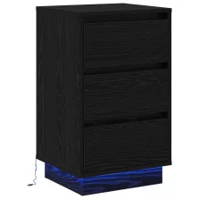   vidaXL Éjjeli Szekrény LED Fekete Tölgy 39x34.5x65 cm Műanyag fa