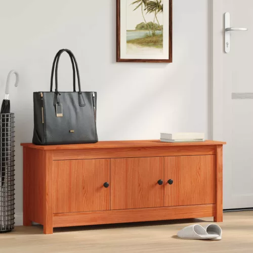 vidaXL Cipőszekrény Viaszbarna 110 x 38 x 45,5 cm Tömör fenyő