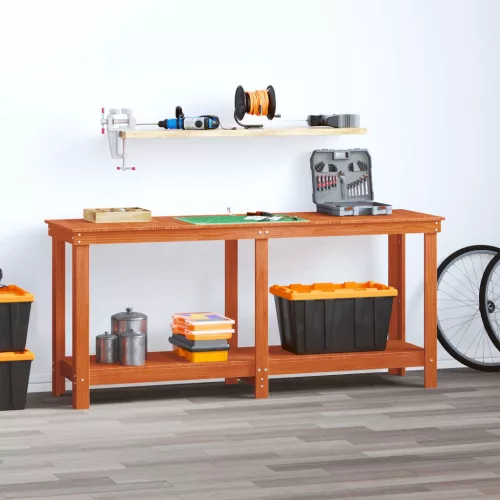 vidaXL Munkapad polcokkal Viaszbarna 180 x 50 x 80 cm Tömör fenyő