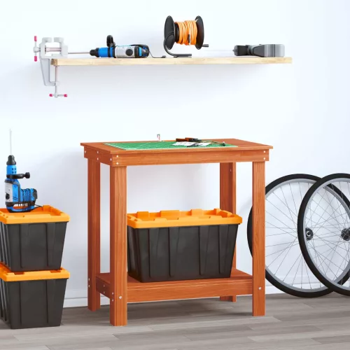 vidaXL Munkapad polcokkal Viaszbarna 80 x 50 x 80 cm Tömör fenyő