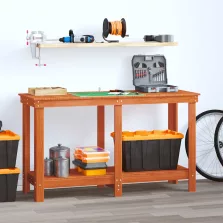   vidaXL Munkapad polcokkal Viaszbarna 140 x 50 x 80 cm Tömör fenyő