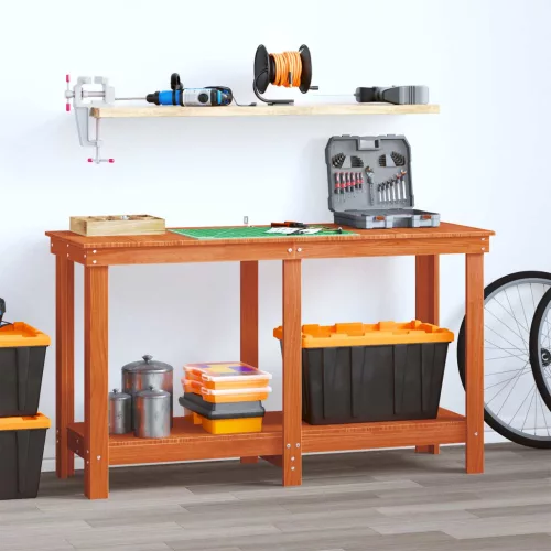 vidaXL Munkapad polcokkal Viaszbarna 140 x 50 x 80 cm Tömör fenyő