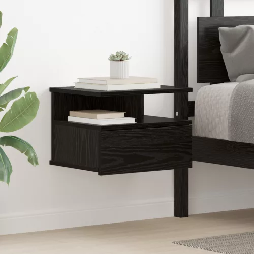 vidaXL Falra Szerelhető Éjjeli Asztal Fekete Tölgy 40x31x27 cm MDF