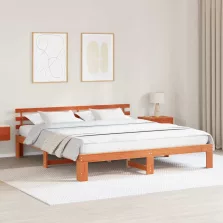   vidaXL Ágykeret fejtámlával Faggyú barna 180 x 200 cm Tömör fenyőfa