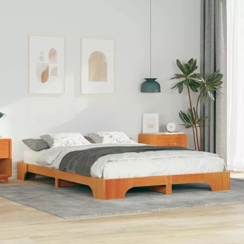 vidaXL Ágykeret Barna 140 x 210 cm Tömör fenyőfa