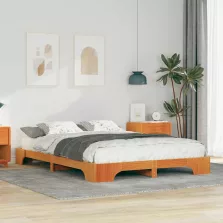 vidaXL Ágykeret Barna 140 x 220 cm Tömör fenyőfa