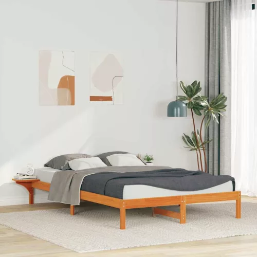 vidaXL Ágykeret éjjeliszekrényekkel Faggyú barna 140 x 210 cm