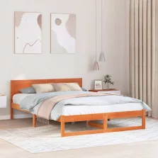   vidaXL Ágykeret fejtámlával Faggyú barna 140 x 200 cm Tömör fenyőfa