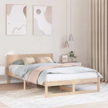   vidaXL Ágykeret fejtámlával Természetes 140 x 190 cm Tömör fenyőfa