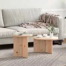 vidaXL Dohányzóasztal 2 pcs Természetes Tömör fenyőfa