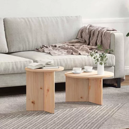 vidaXL Dohányzóasztal 2 pcs Természetes Tömör fenyőfa