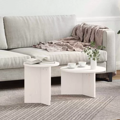 vidaXL Dohányzóasztal 2 pcs Fehér Tömör fenyőfa