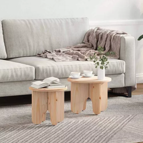 vidaXL Dohányzóasztal 2 pcs Természetes Tömör fenyőfa