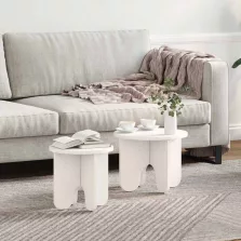 vidaXL Dohányzóasztal 2 pcs Fehér Tömör fenyőfa