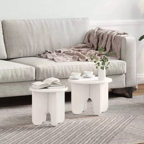 vidaXL Dohányzóasztal 2 pcs Fehér Tömör fenyőfa