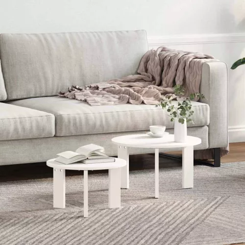 vidaXL Dohányzóasztal 2 pcs Fehér Tömör fenyőfa