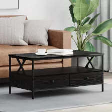   vidaXL Dohányzóasztal with Drawer Musta tammi 100 x 51 x 45 cm Faanyag