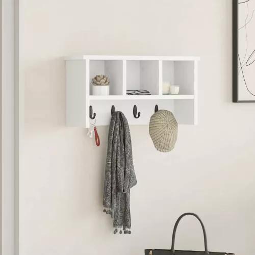 vidaXL Fali Kabáthorog polcokkal Fehér 50 x 16 x 26 cm Faanyag