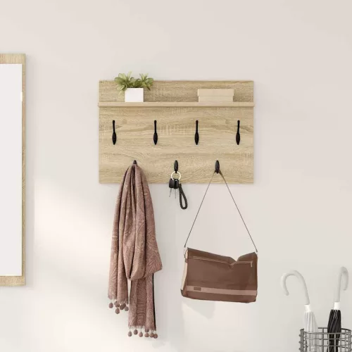 vidaXL Fali Kabáthorog polcokkal Sonoma tölgy 80 x 40 x 12 cm Faanyag