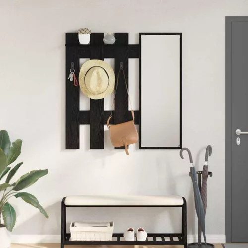 vidaXL Fali Kabáthorog tükörrel Fekete tölgy 100 x 10 x 100 cm Faanyag