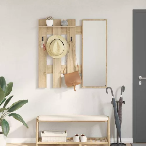 vidaXL Fali Kabáthorog tükörrel Sonoma tölgy 100 x 10 x 100 cm Faanyag