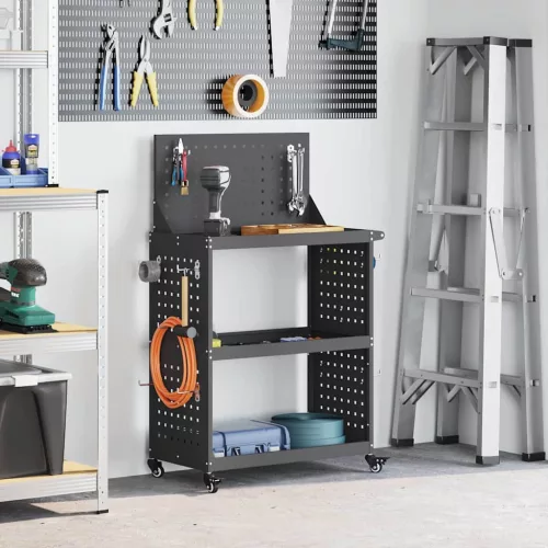 vidaXL Eszköz Kocsi Fekete 65 x 35 x 111 cm Hidegen hengerelt acél
