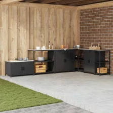   vidaXL Konyhai Tárolás polcokkal tárolóval Fekete 60 x 50 x 92 cm Acél