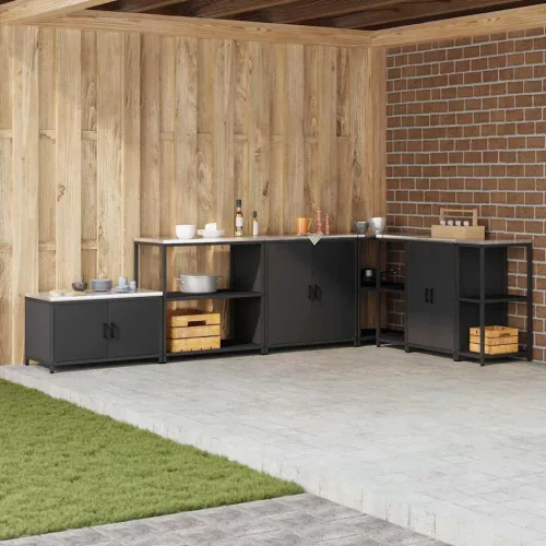 vidaXL Konyhai Tárolás polcokkal tárolóval Fekete 60 x 50 x 92 cm Acél