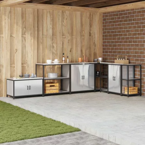 vidaXL Konyhai Tárolás polcokkal tárolóval Ezüst 60 x 50 x 92 cm Acél