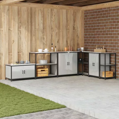 vidaXL Konyhai Tárolás polcokkal tárolóval Ezüst 60 x 50 x 92 cm Acél