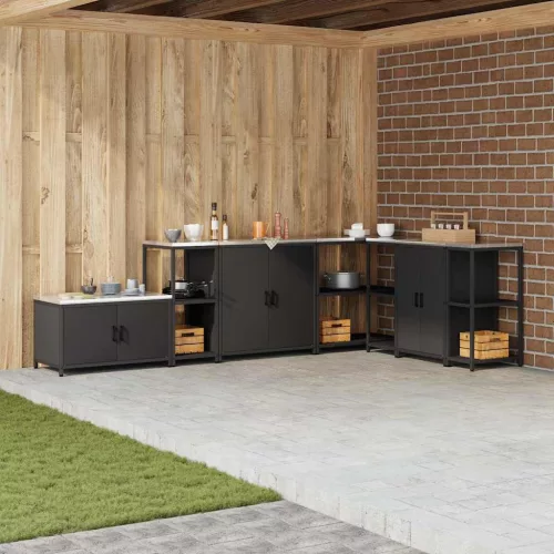 vidaXL Konyhai Tárolás polcokkal tárolóval Fekete 60 x 50 x 92 cm Acél