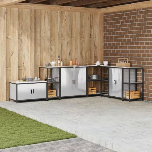 vidaXL Konyhai Tárolás polcokkal tárolóval Ezüst 60 x 50 x 92 cm Acél