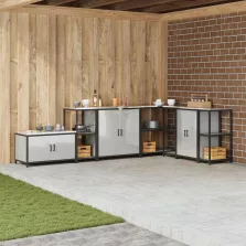   vidaXL Konyhai Tárolás polcokkal tárolóval Ezüst 60 x 50 x 92 cm Acél