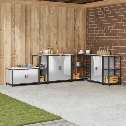 vidaXL Konyhai Tárolás polcokkal tárolóval Ezüst 60 x 50 x 92 cm Acél