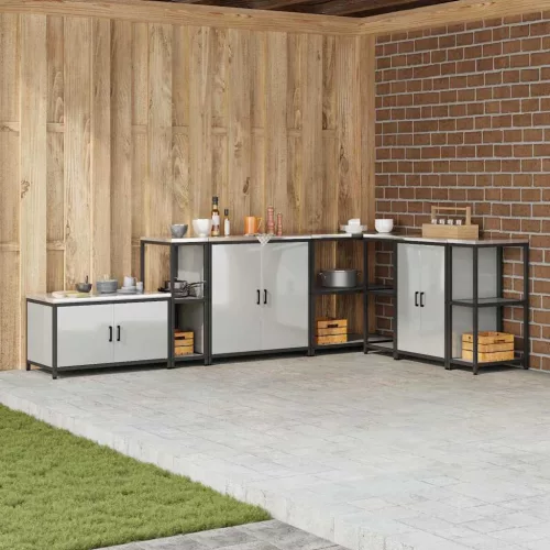 vidaXL Konyhai Tárolás polcokkal tárolóval Ezüst 60 x 50 x 92 cm Acél