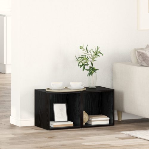 vidaXL TV szekrény tárolóval 2 pcs Fekete 37 x 35 x 37 cm Faanyag